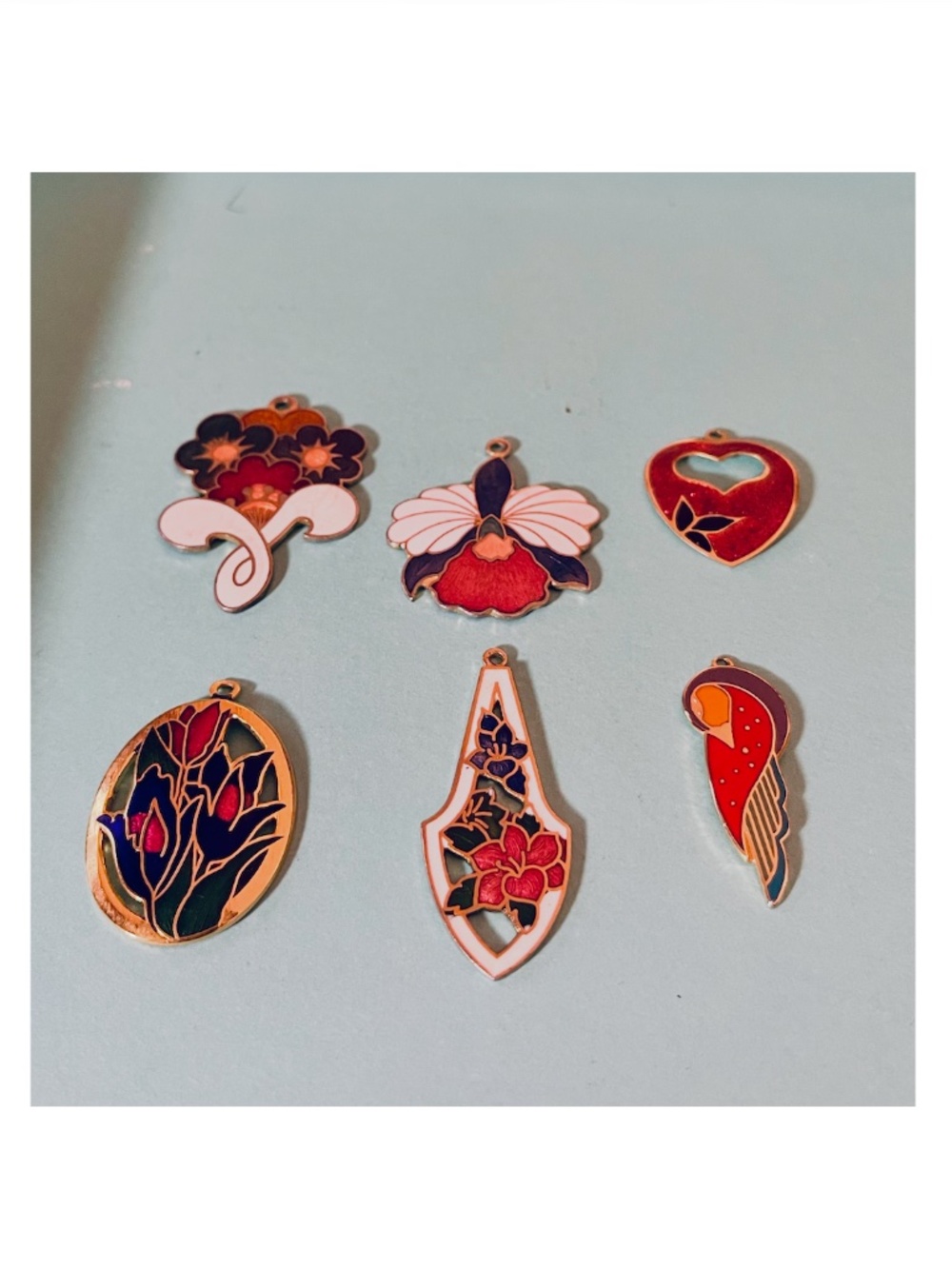 Vintage Cloisonné Pendant Lot of Six